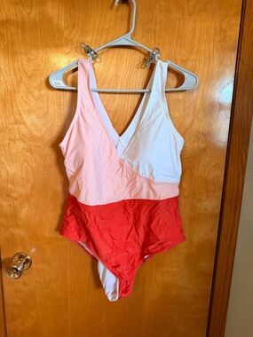 next Pink, White & Red Colorblock One-Piece Swimsuit